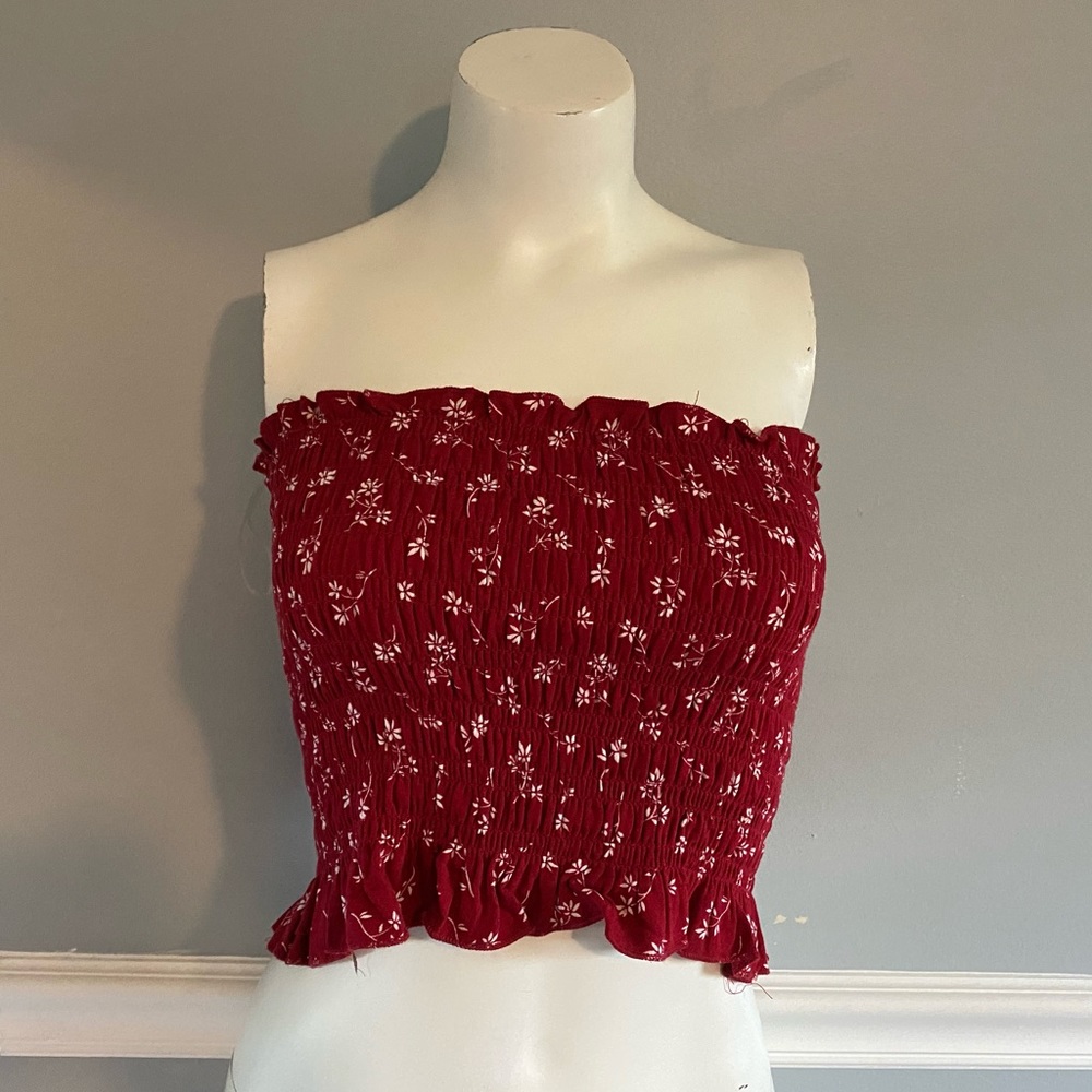 Red floral tube top